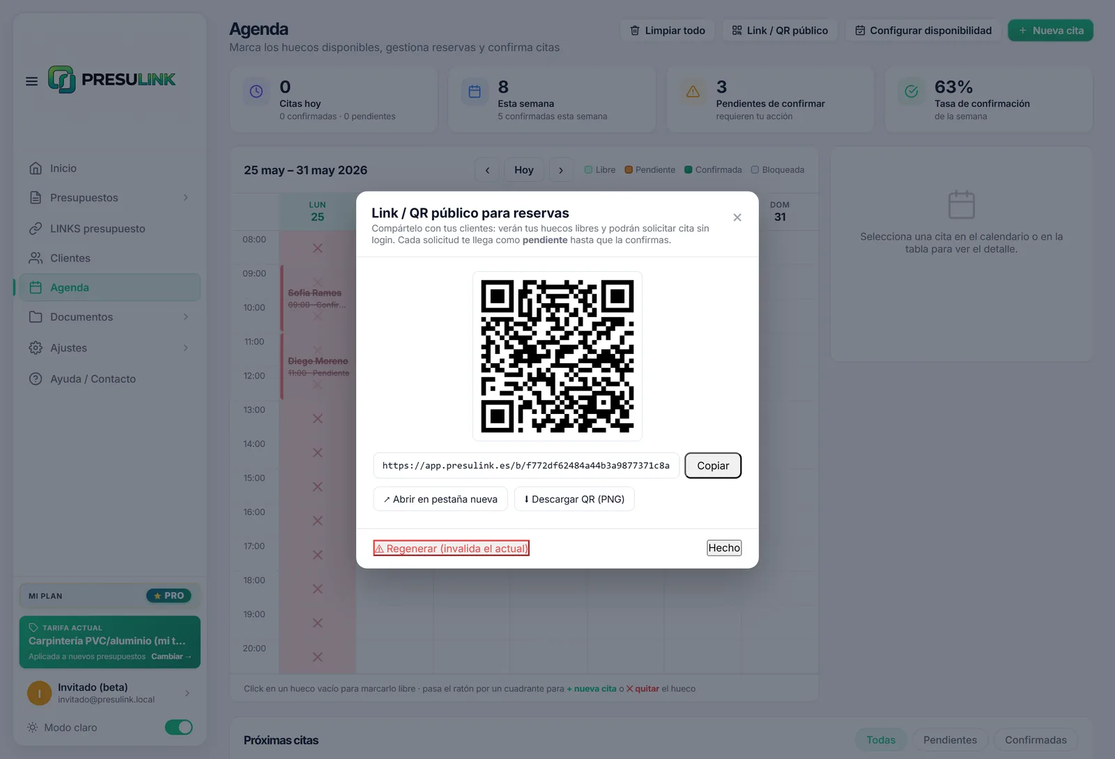 Generating the QR and public booking link for the calendar