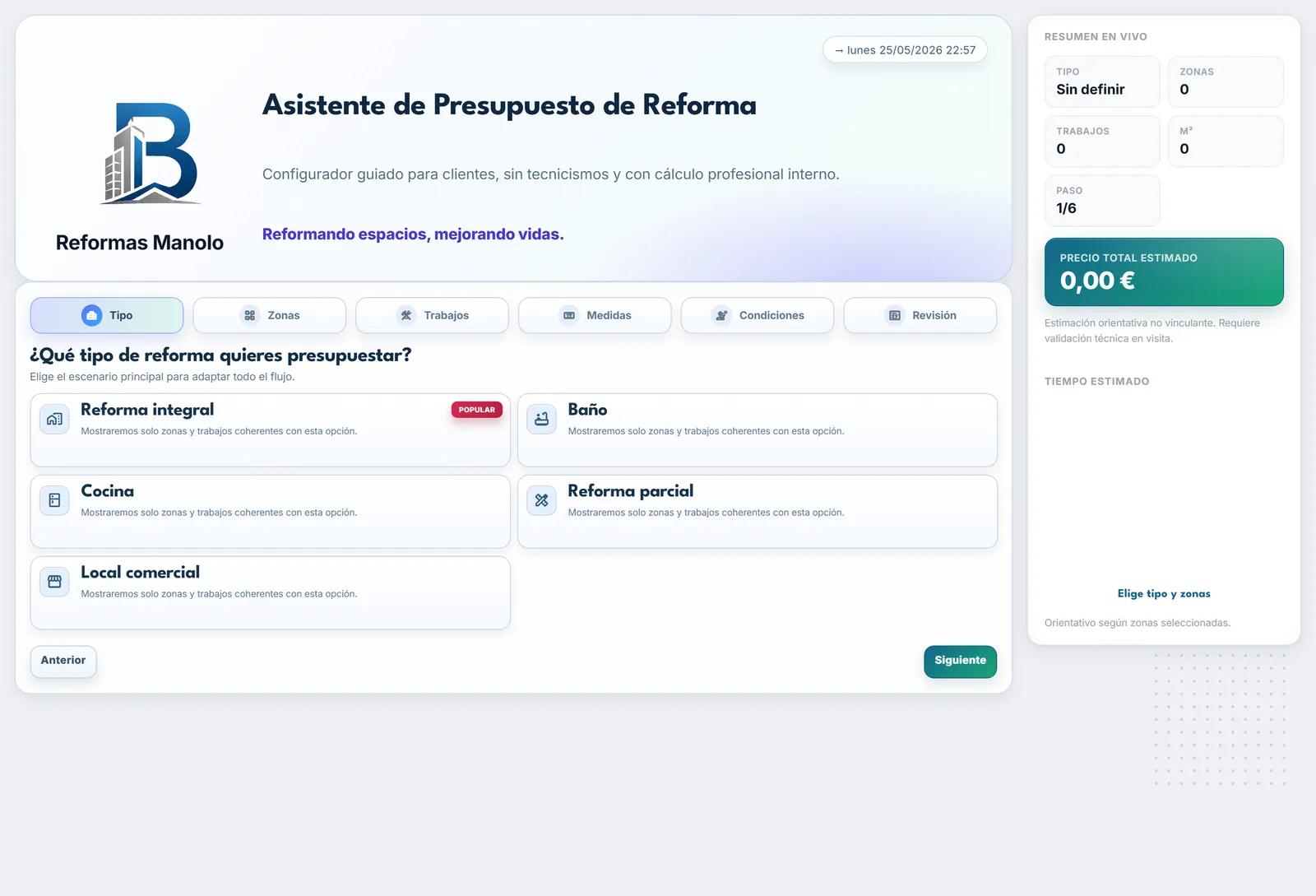 The client fills in the quote assistant with the company's branding
